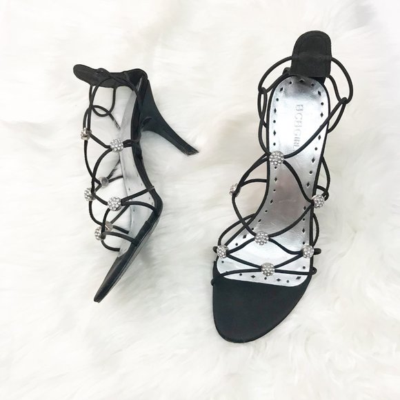 90's Inspired Strappy Black Heeled Sandals - 7B - Picture 2 of 6